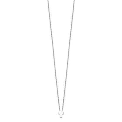 Sterling Silver Rhodium-plated w/2in ext. Polished Cross Necklace
