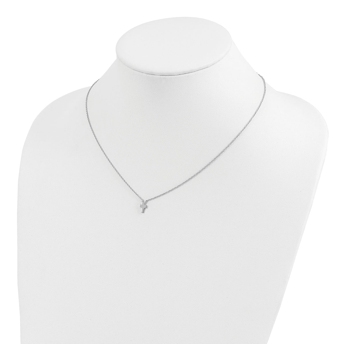 Sterling Silver Rhodium-plated w/2in ext. Polished Cross Necklace