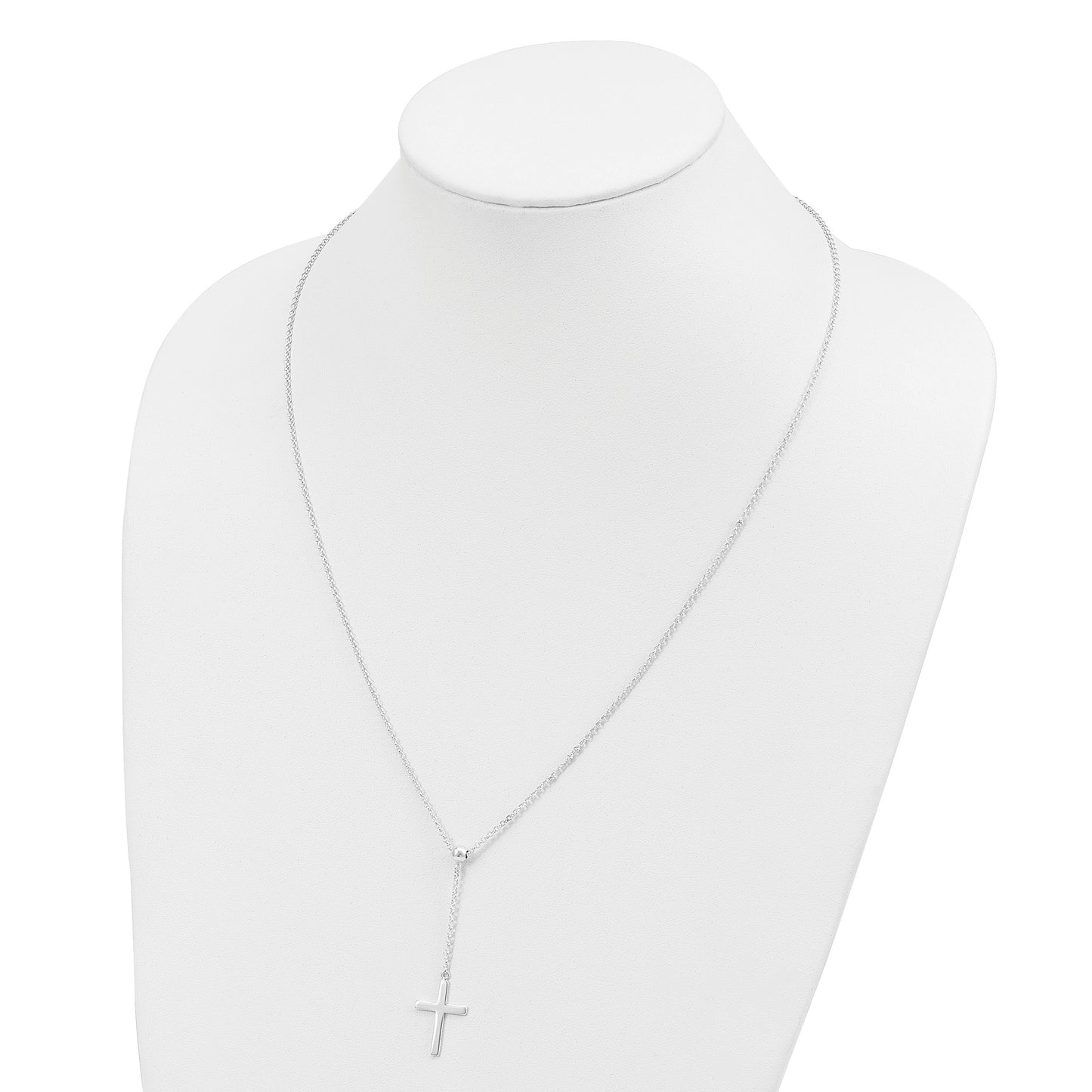 Sterling Silver Polished Cross Adjusts up to 23.5 inch Necklace