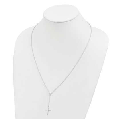 Sterling Silver Polished Cross Adjusts up to 23.5 inch Necklace
