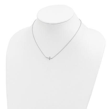 Sterling Silver Rhodium-plated CZ Sideways Cross 16 inch Necklace with 2 inch extension
