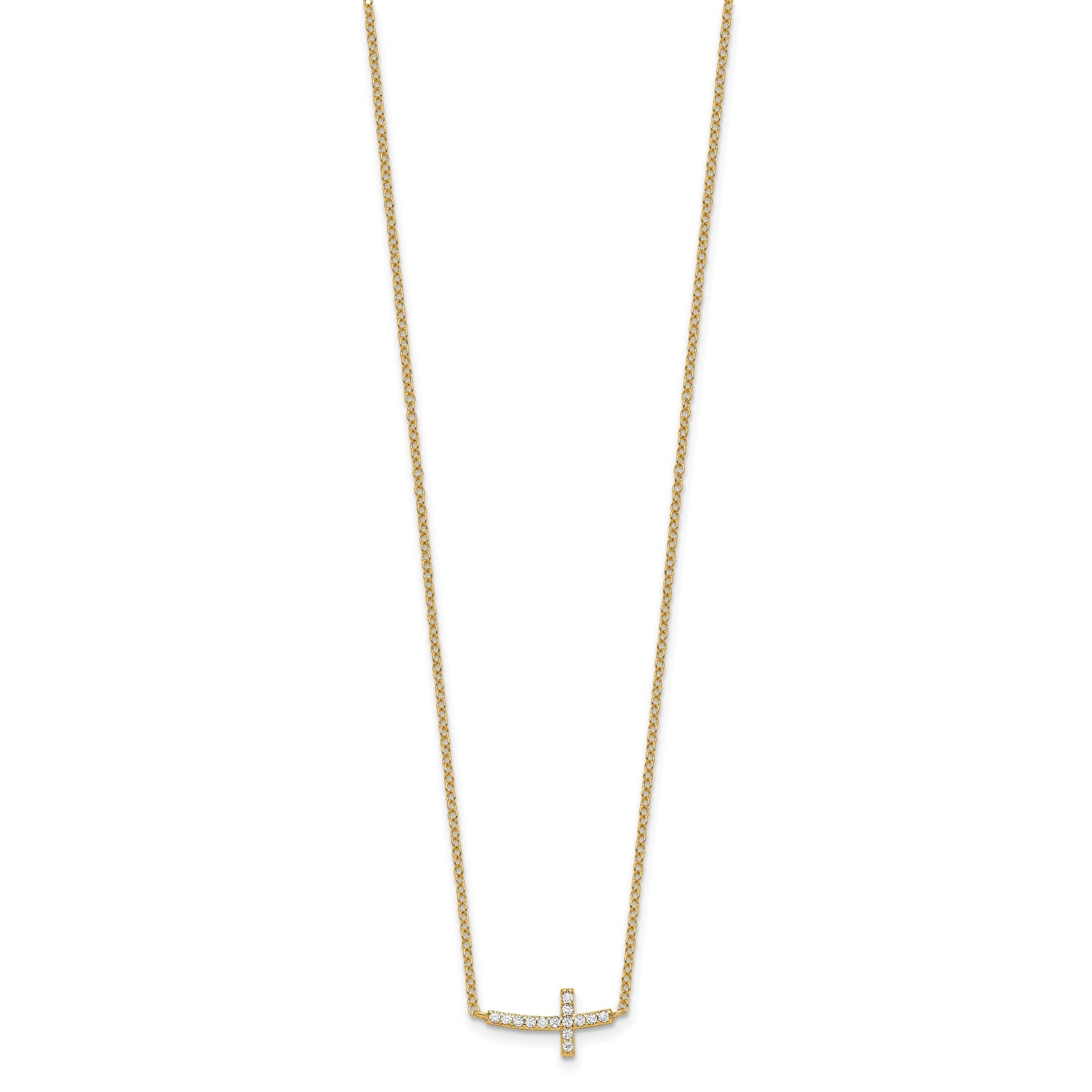 Affordable Expressions Sterling Silver Gold-tone CZ Sideways Cross 16 Inch w/2 inch extension Necklace