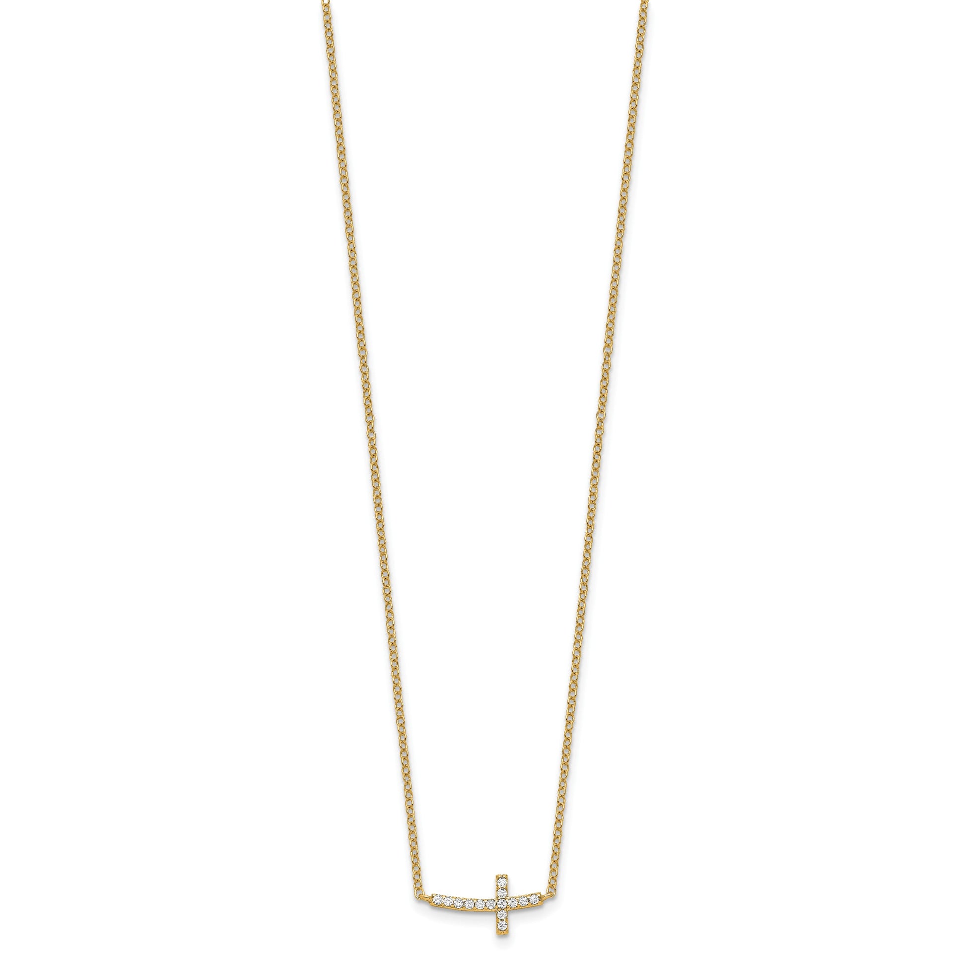 Affordable Expressions Sterling Silver Gold-tone CZ Sideways Cross 16 Inch w/2 inch extension Necklace