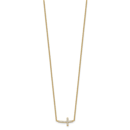 Affordable Expressions Sterling Silver Gold-tone CZ Sideways Cross 16 Inch w/2 inch extension Necklace