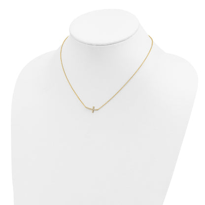 Affordable Expressions Sterling Silver Gold-tone CZ Sideways Cross 16 Inch w/2 inch extension Necklace