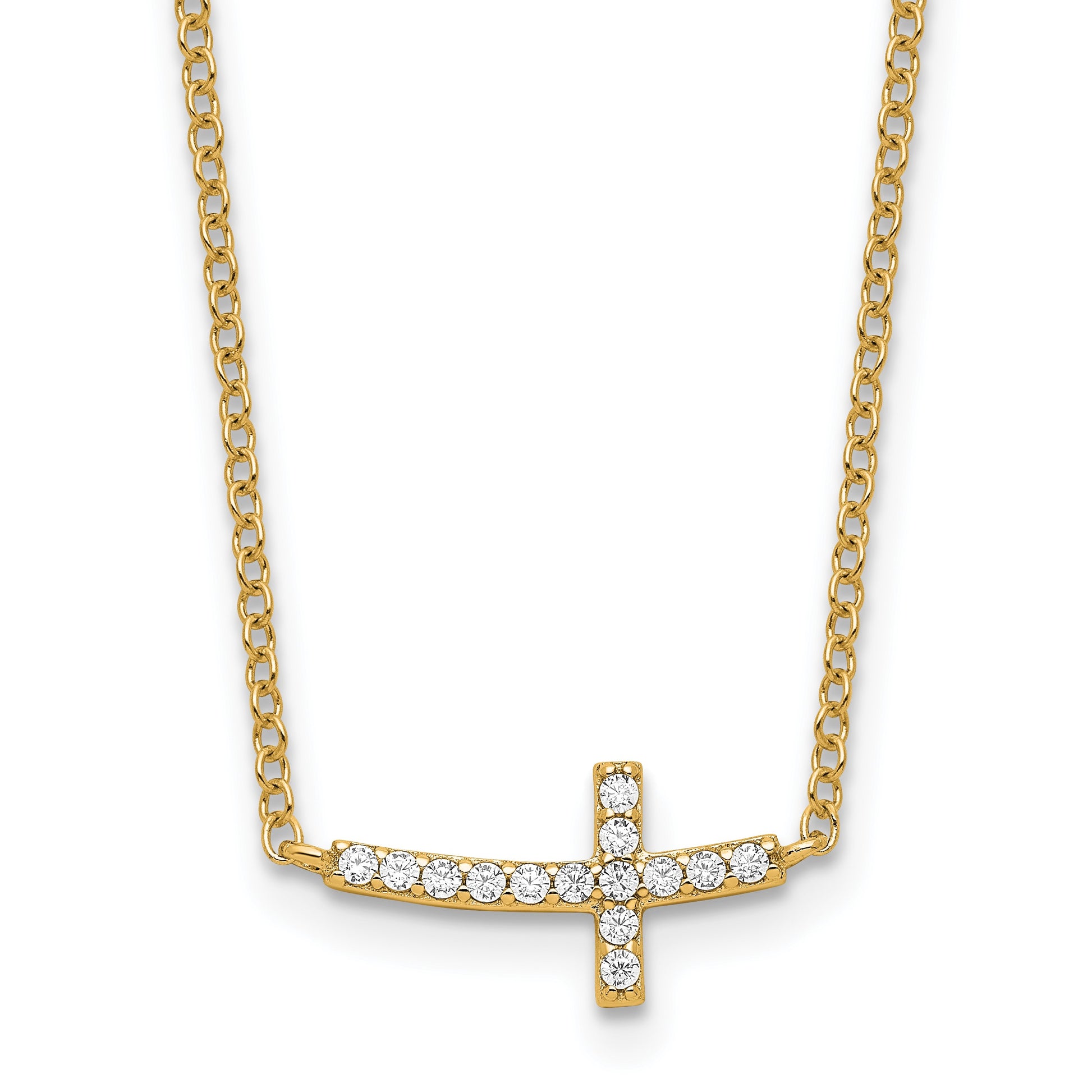 Affordable Expressions Sterling Silver Gold-tone CZ Sideways Cross 16 Inch w/2 inch extension Necklace
