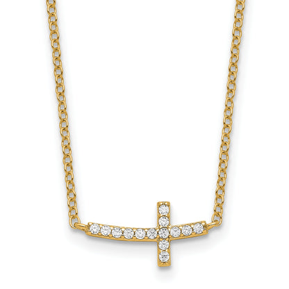 Affordable Expressions Sterling Silver Gold-tone CZ Sideways Cross 16 Inch w/2 inch extension Necklace