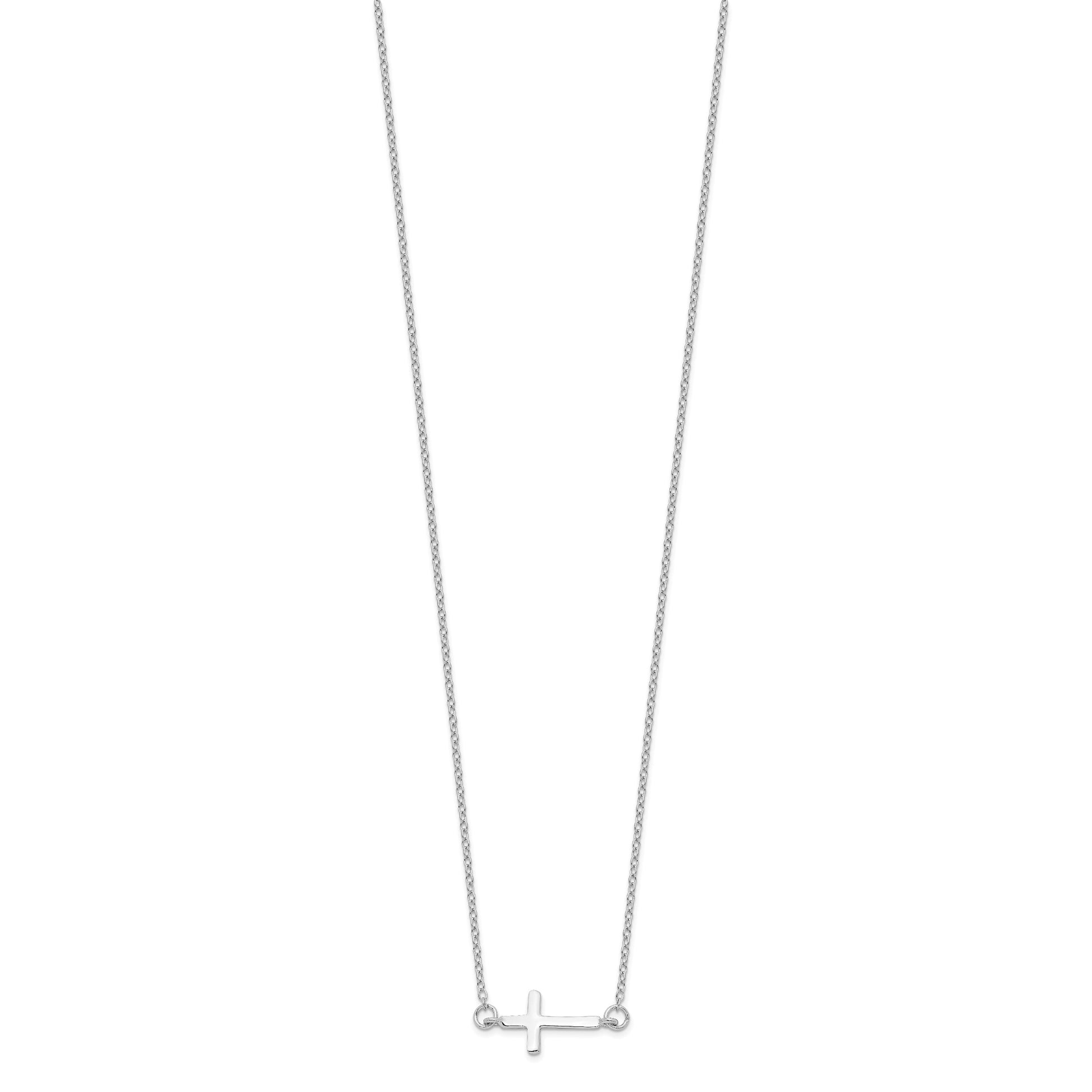 Sterling Silver Rhodium-plated w/ 2in ext. Sideways Cross Necklace