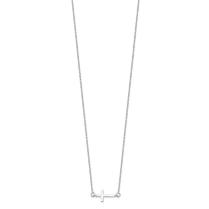 Sterling Silver Rhodium-plated w/ 2in ext. Sideways Cross Necklace