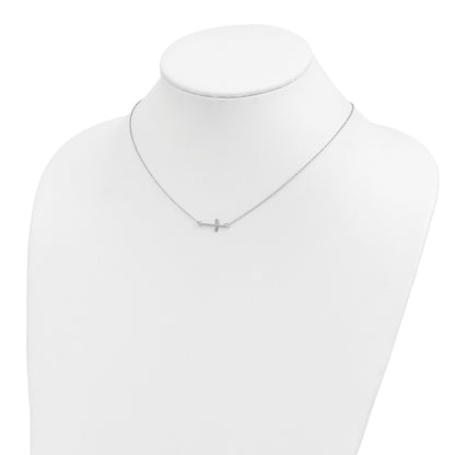 Sterling Silver Rhodium-plated w/ 2in ext. Sideways Cross Necklace