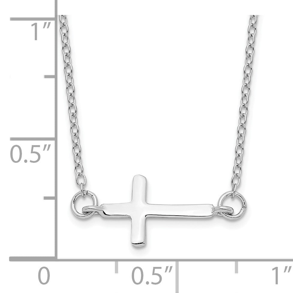 Sterling Silver Rhodium-plated w/ 2in ext. Sideways Cross Necklace