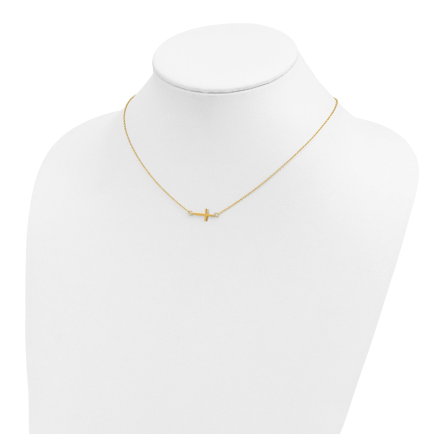 Affordable Expressions Sterling Silver Gold-tone Sideways Cross 16 Inch  with 2 Inch extension Necklace