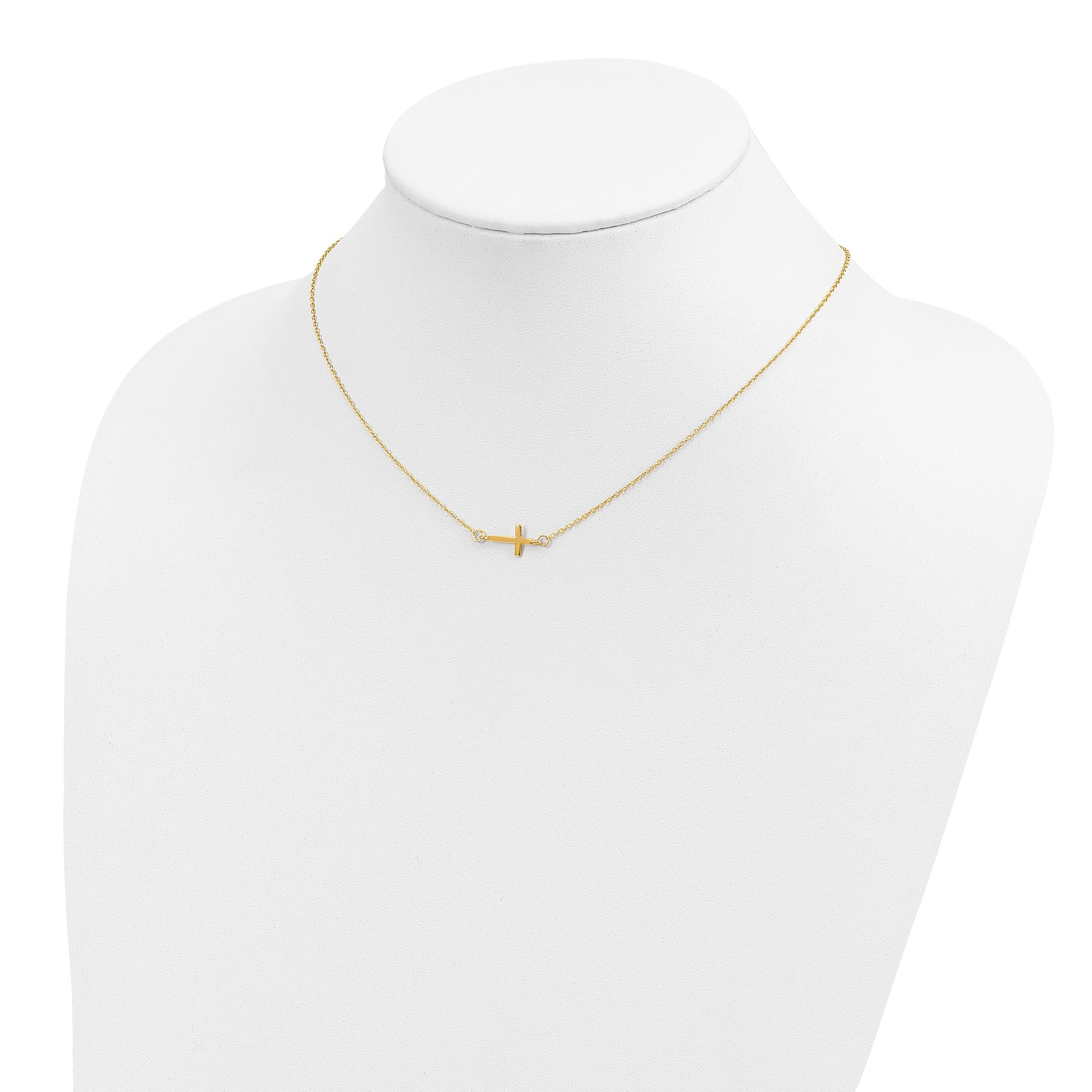 Affordable Expressions Sterling Silver Gold-tone Sideways Cross 16 Inch  with 2 Inch extension Necklace
