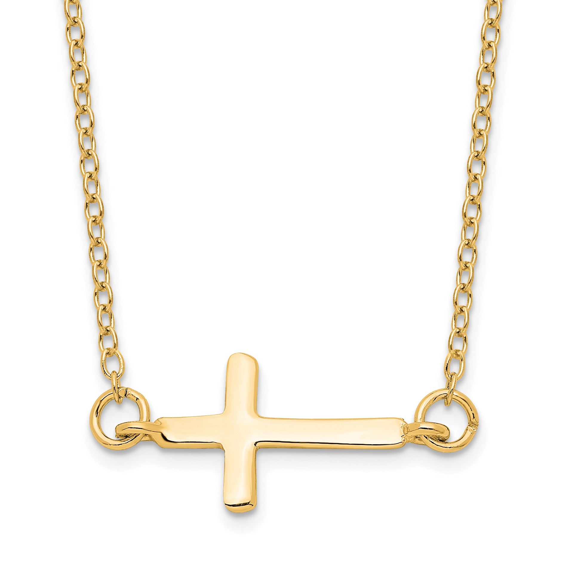 Affordable Expressions Sterling Silver Gold-tone Sideways Cross 16 Inch  with 2 Inch extension Necklace