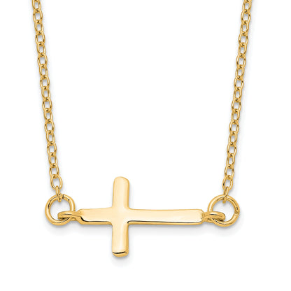 Affordable Expressions Sterling Silver Gold-tone Sideways Cross 16 Inch  with 2 Inch extension Necklace