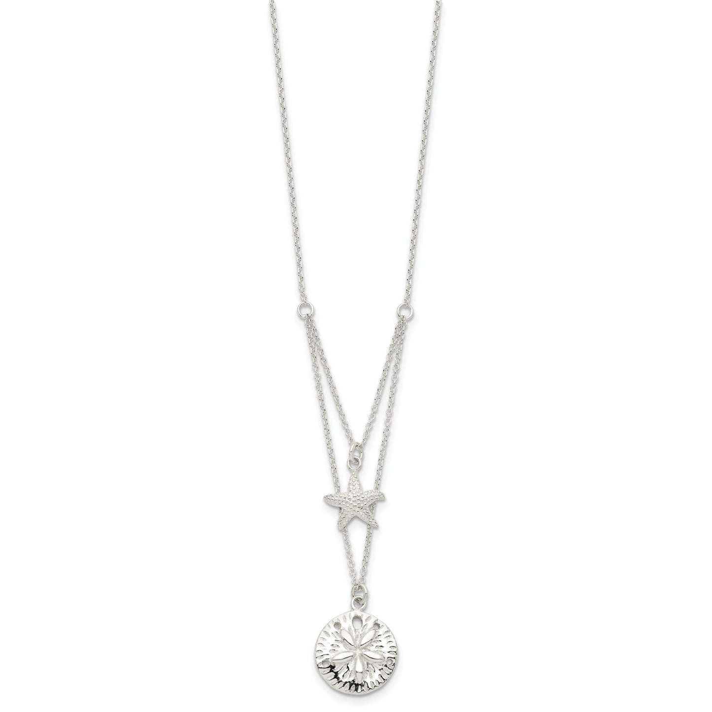 Sterling Silver Starfish and Sand Dollar 18 inch 2-strand Necklace