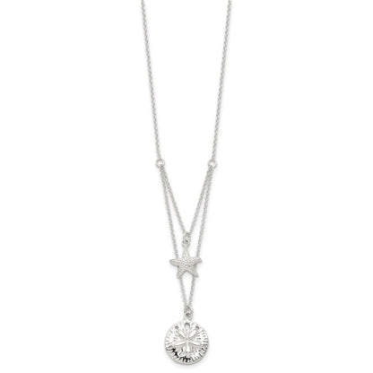Sterling Silver Starfish and Sand Dollar 18 inch 2-strand Necklace