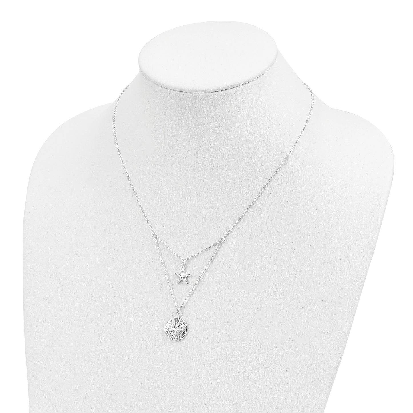 Sterling Silver Starfish and Sand Dollar 18 inch 2-strand Necklace