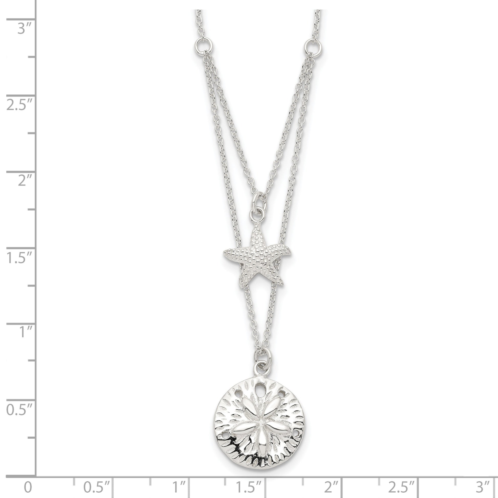 Sterling Silver Starfish and Sand Dollar 18 inch 2-strand Necklace