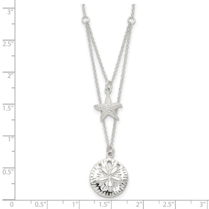 Sterling Silver Starfish and Sand Dollar 18 inch 2-strand Necklace