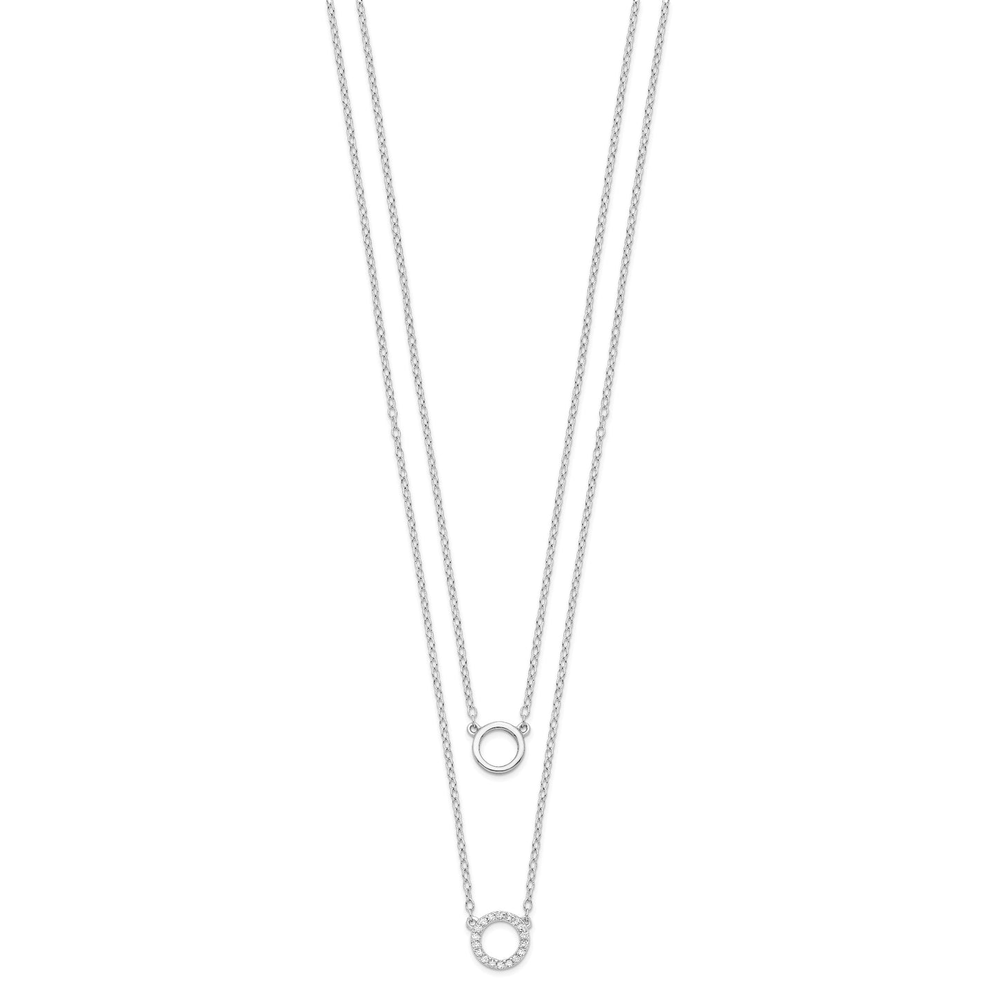 Sterling Silver Rhodium-plated CZ Circles 15in W/2in ext Necklace