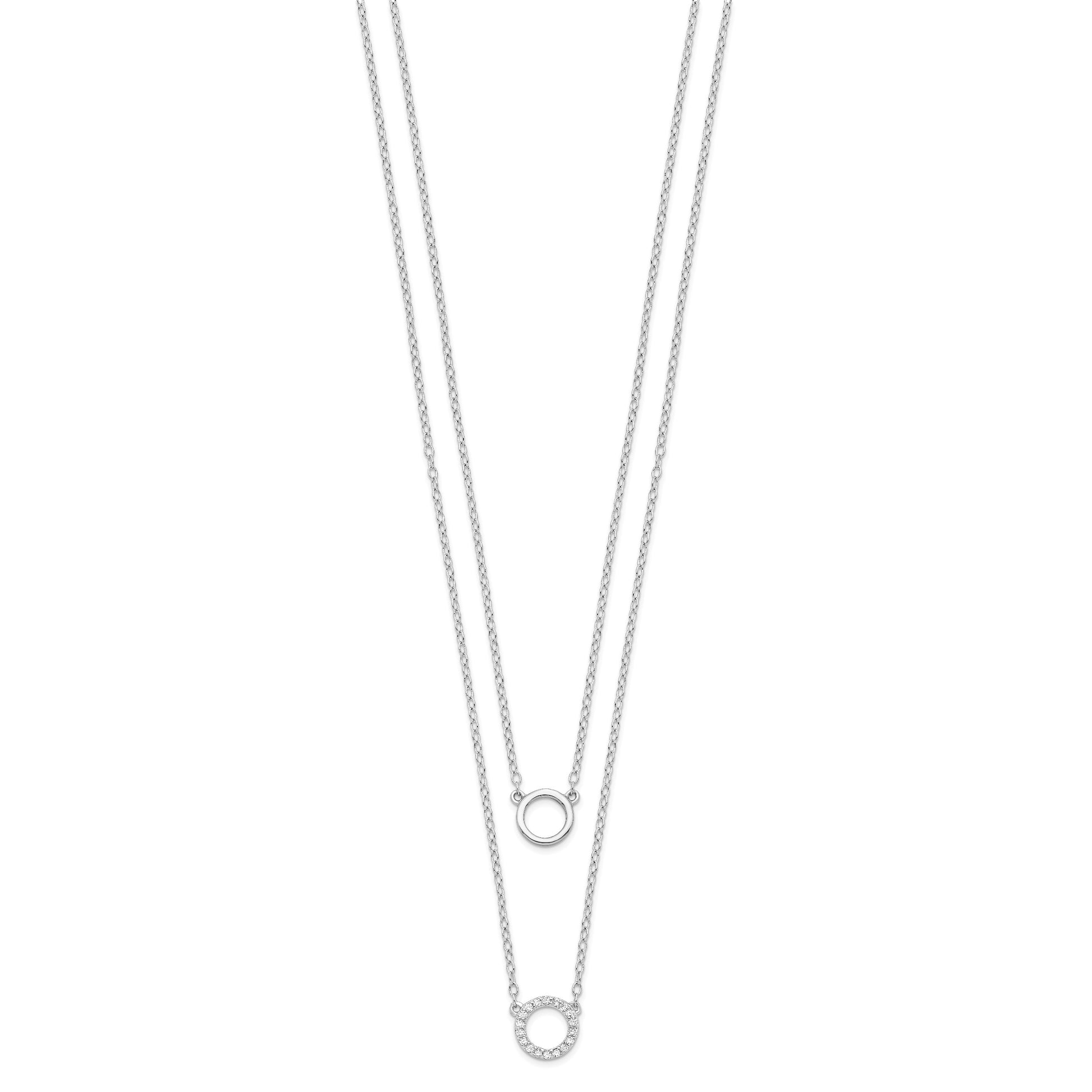 Sterling Silver Rhodium-plated CZ Circles 15in W/2in ext Necklace