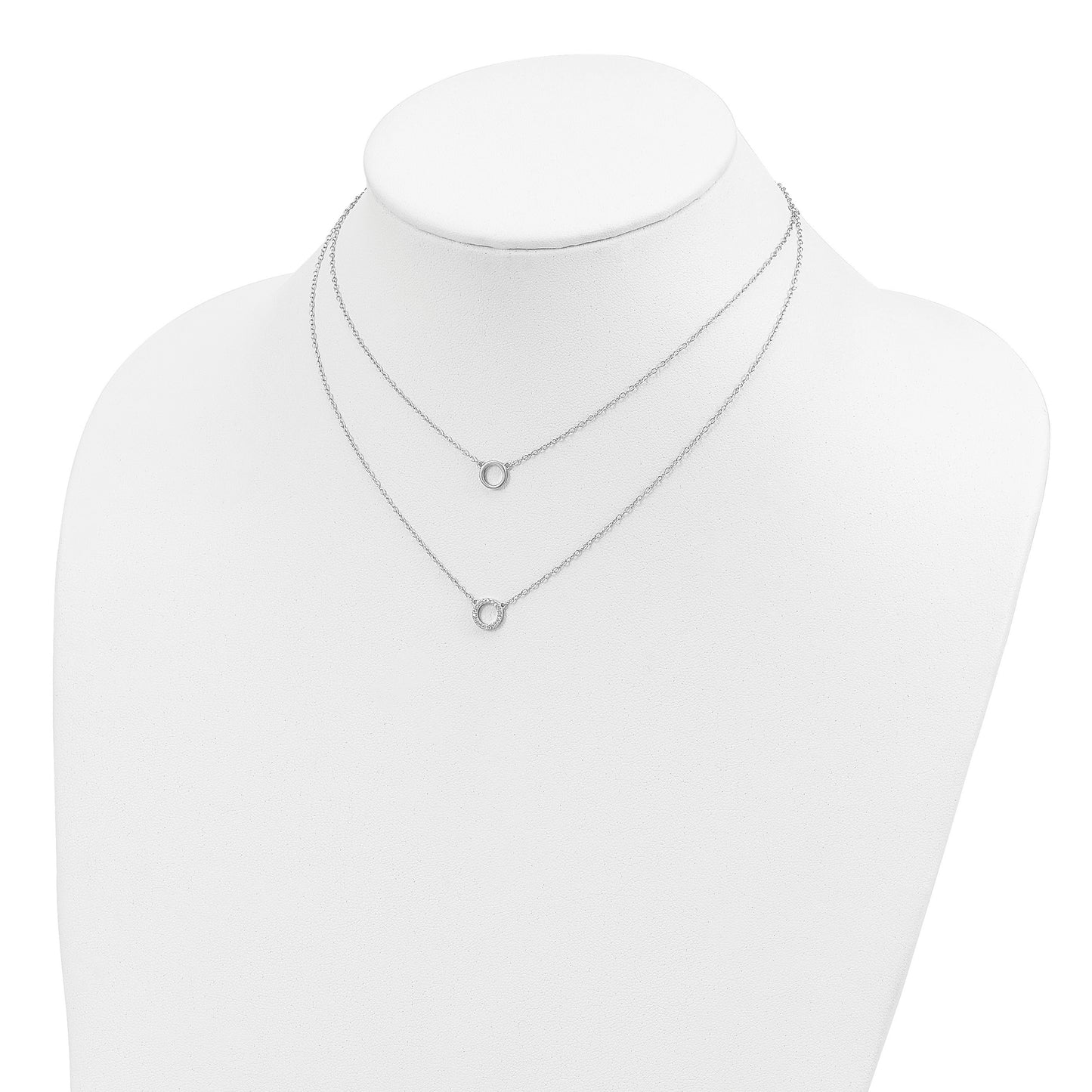 Sterling Silver Rhodium-plated CZ Circles 15in W/2in ext Necklace