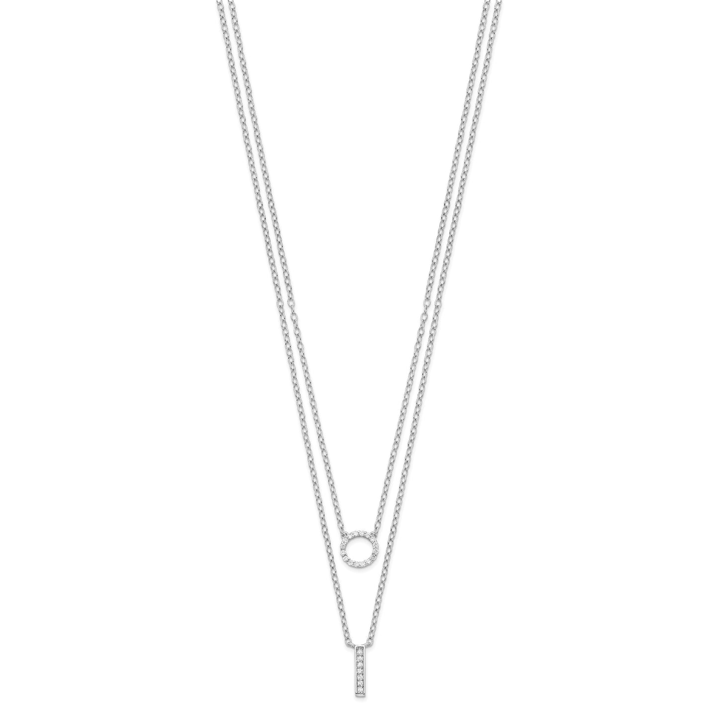 Sterling Silver Rhodium-plated CZ  2-Strand Necklace