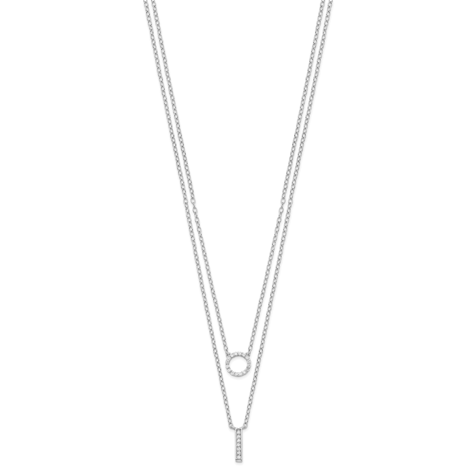 Sterling Silver Rhodium-plated CZ  2-Strand Necklace