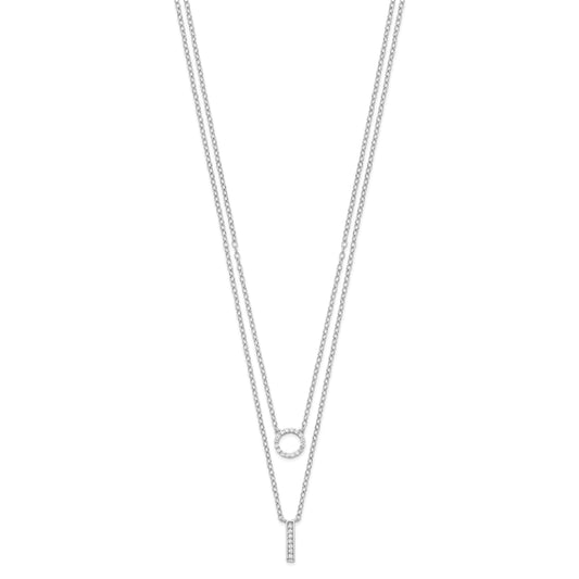 Sterling Silver Rhodium-plated CZ  2-Strand Necklace