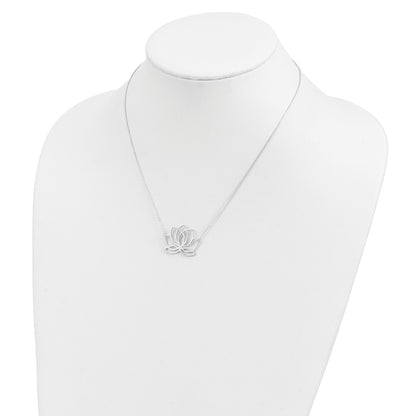 Sterling Silver Rhodium-plated Polished Lotus Flower 18 inch Necklace