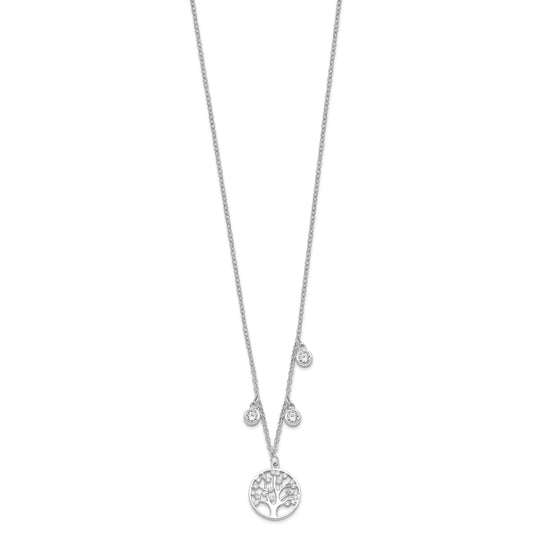 Sterling Silver Rhodium-plated CZ with Tree with 1in ext. Necklace