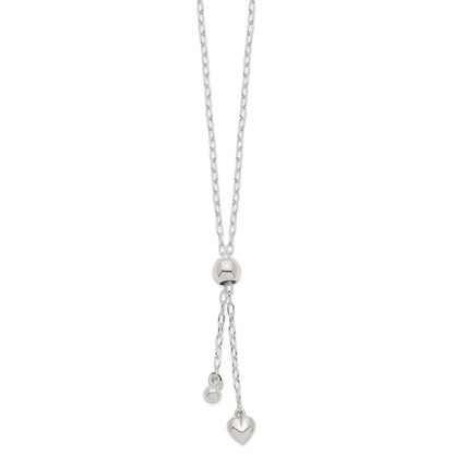 Sterling Silver 2mm Long Cable Link Heart Adjustable Necklace