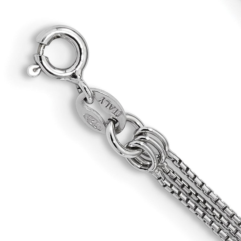 Sterling Silver Rhod-plated Diamond-cut Gold/Rose-tone 3 Strand Necklace