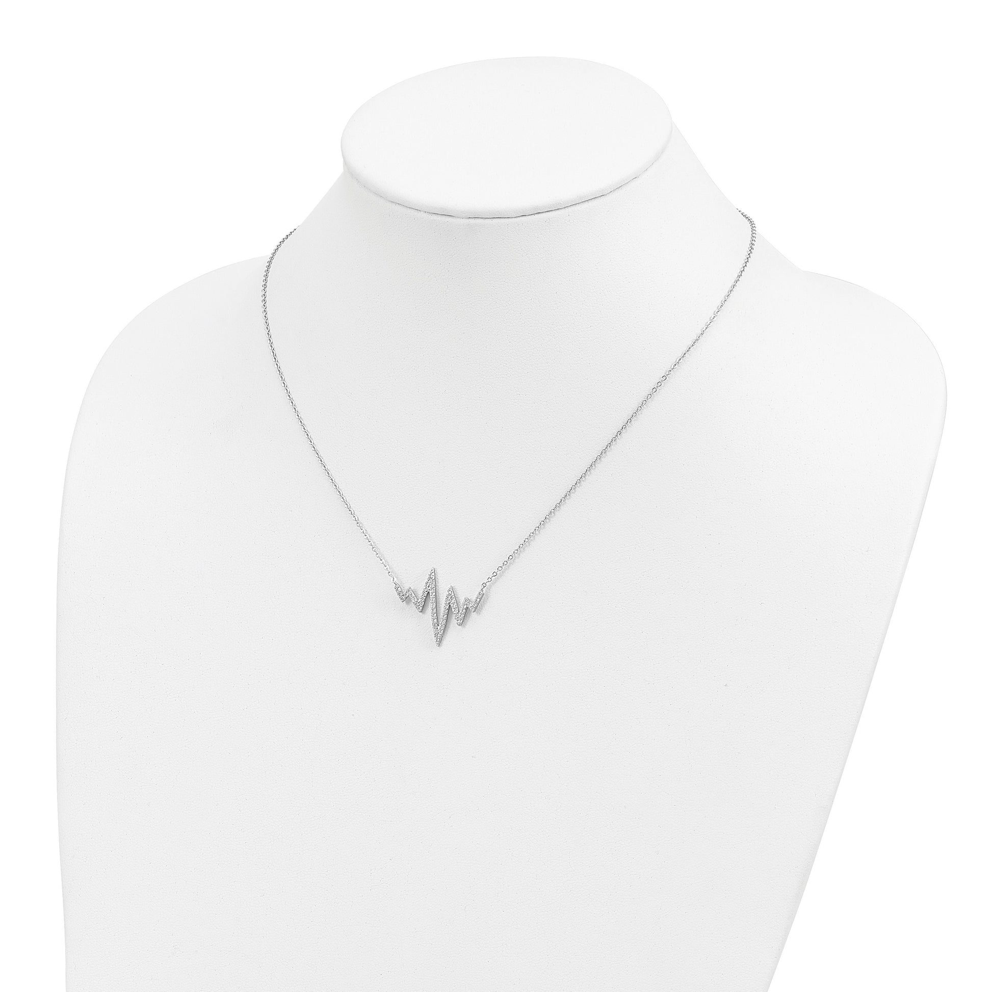 Sterling Silver Rhodium-plated CZ Heartbeat Necklace