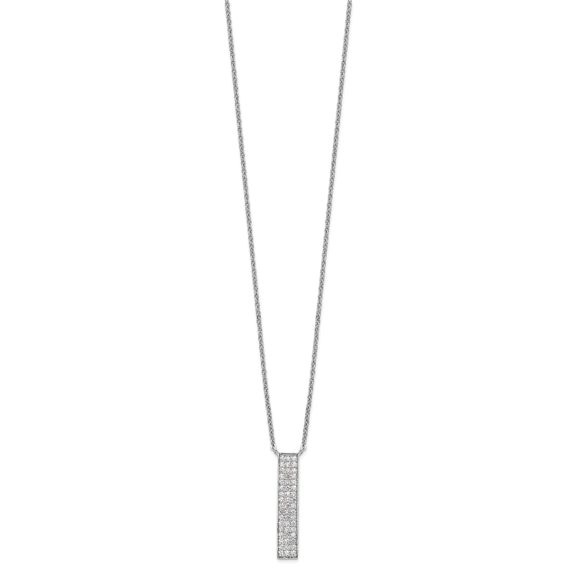 Sterling Silver Rhodium-plated CZ Dangle Bar Necklace