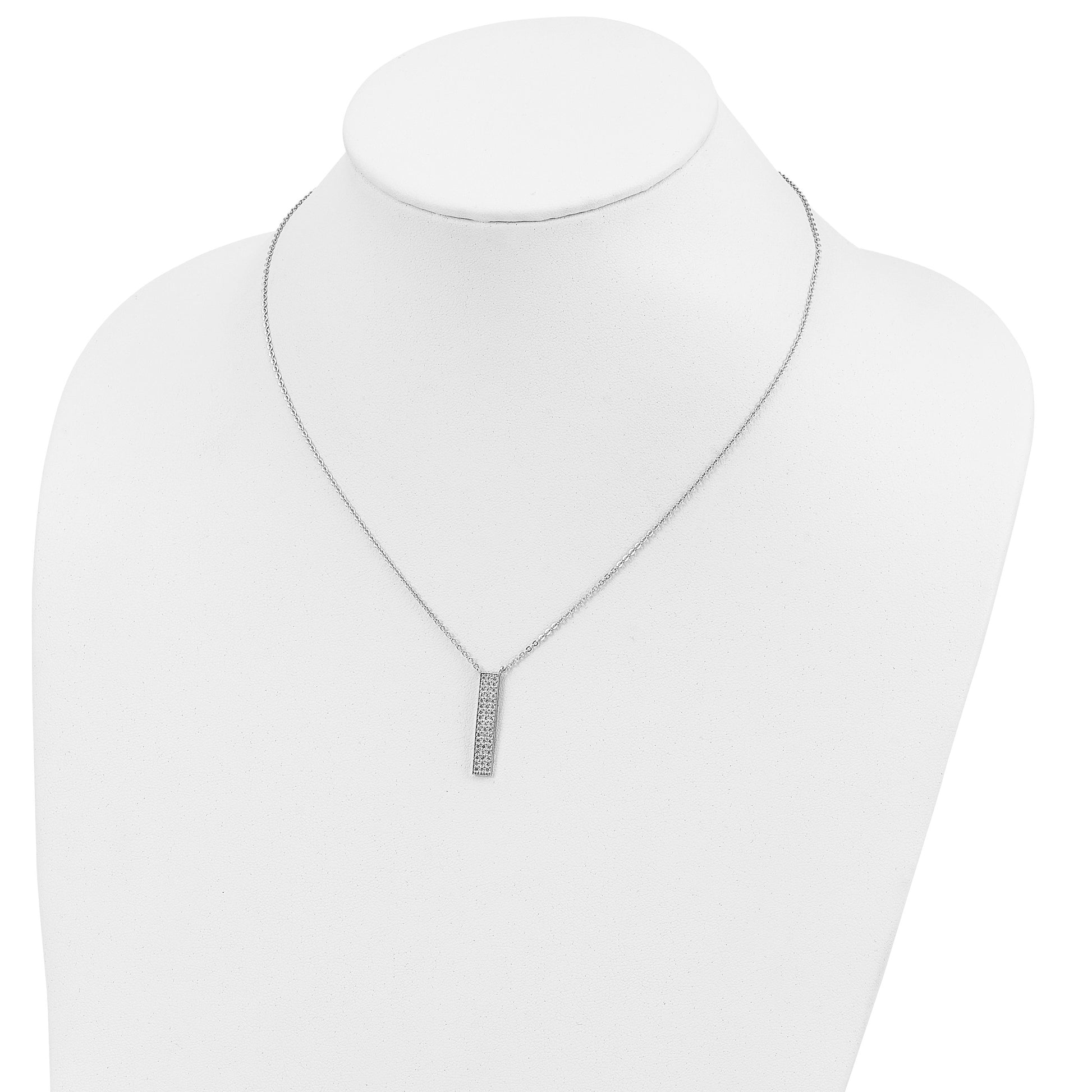 Sterling Silver Rhodium-plated CZ Dangle Bar Necklace