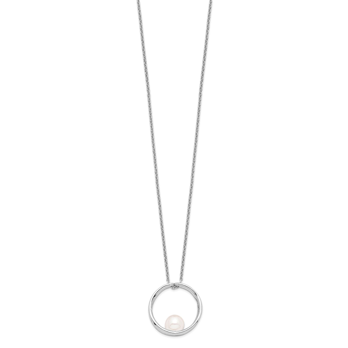 Sterling Silver Rhodium-plated 7-8mm White Round Freshwater Cultured Pearl 18 inch Necklace