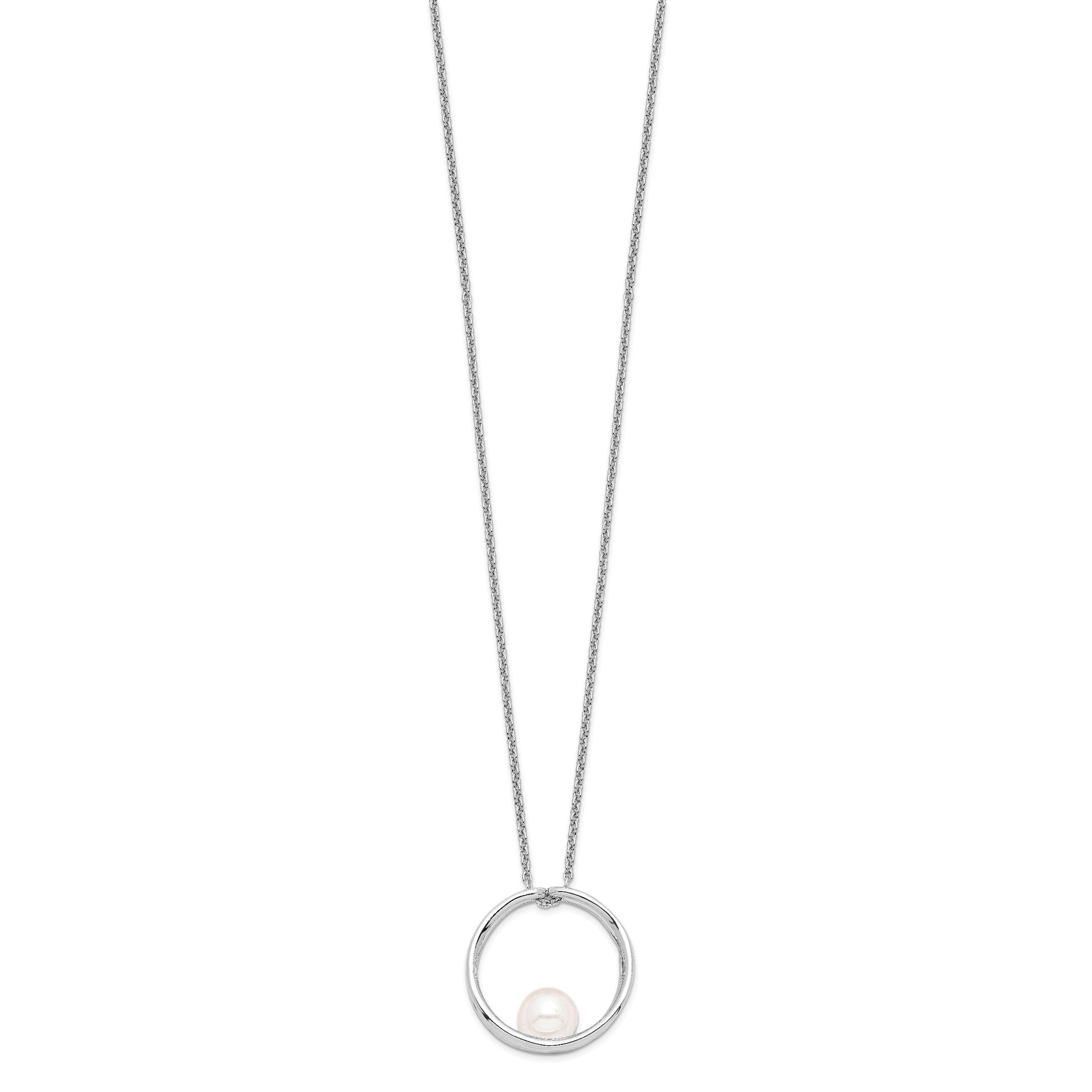 Sterling Silver Rhodium-plated 7-8mm White Round Freshwater Cultured Pearl 18 inch Necklace