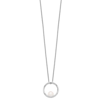 Sterling Silver Rhodium-plated 7-8mm White Round Freshwater Cultured Pearl 18 inch Necklace