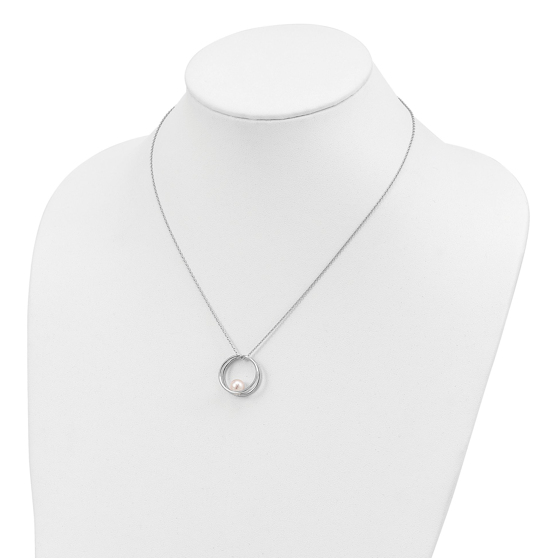 Sterling Silver Rhodium-plated 7-8mm White Round Freshwater Cultured Pearl 18 inch Necklace