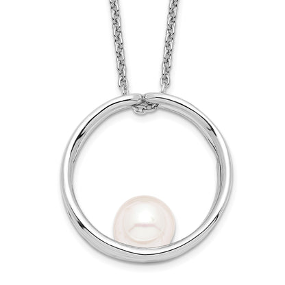 Sterling Silver Rhodium-plated 7-8mm White Round Freshwater Cultured Pearl 18 inch Necklace