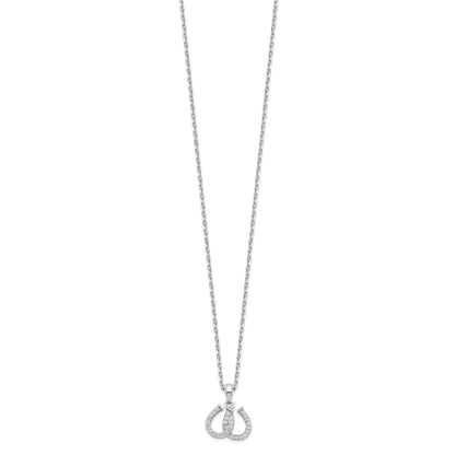 Sterling Silver Rhodium-plated CZ Double Horseshoe Necklace