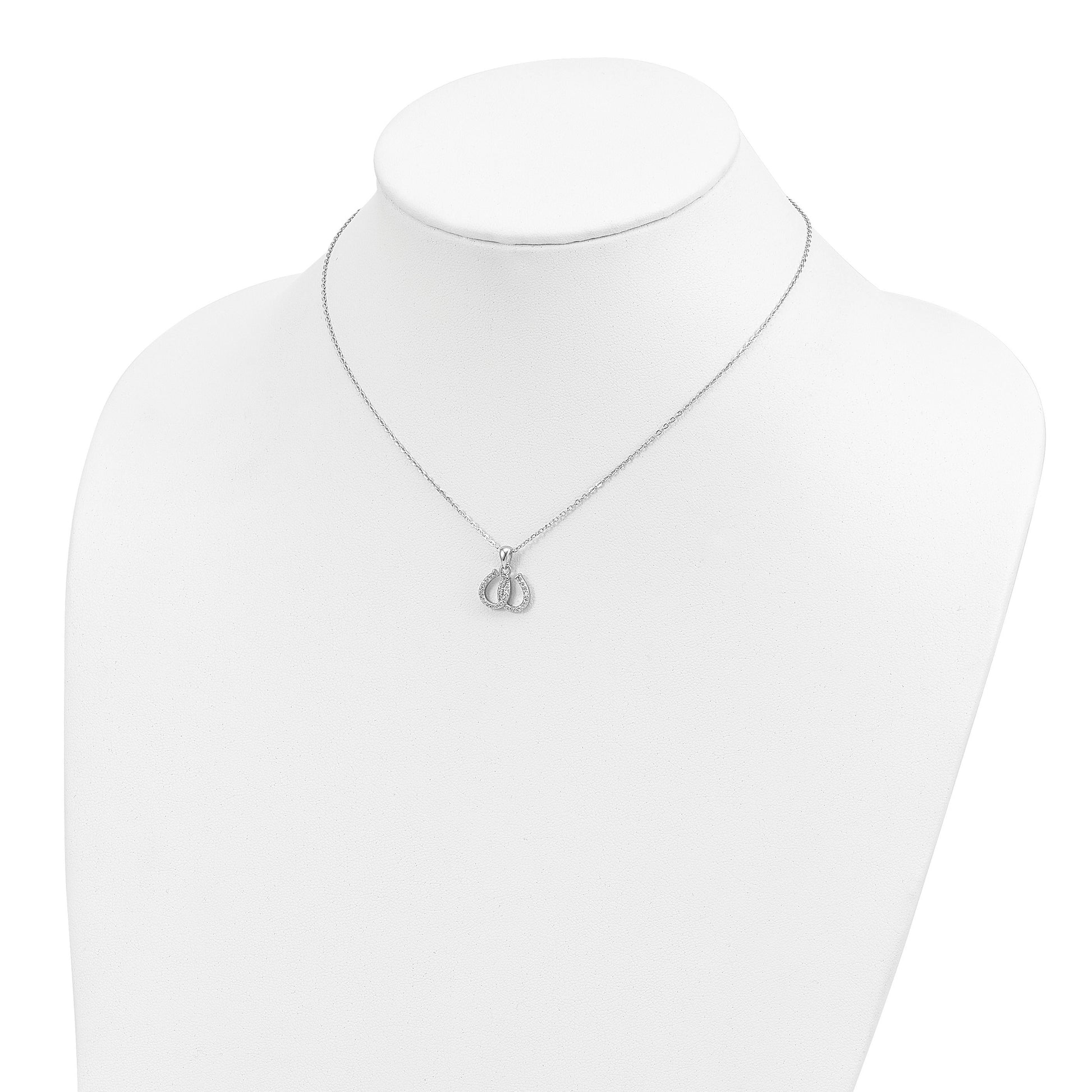 Sterling Silver Rhodium-plated CZ Double Horseshoe Necklace