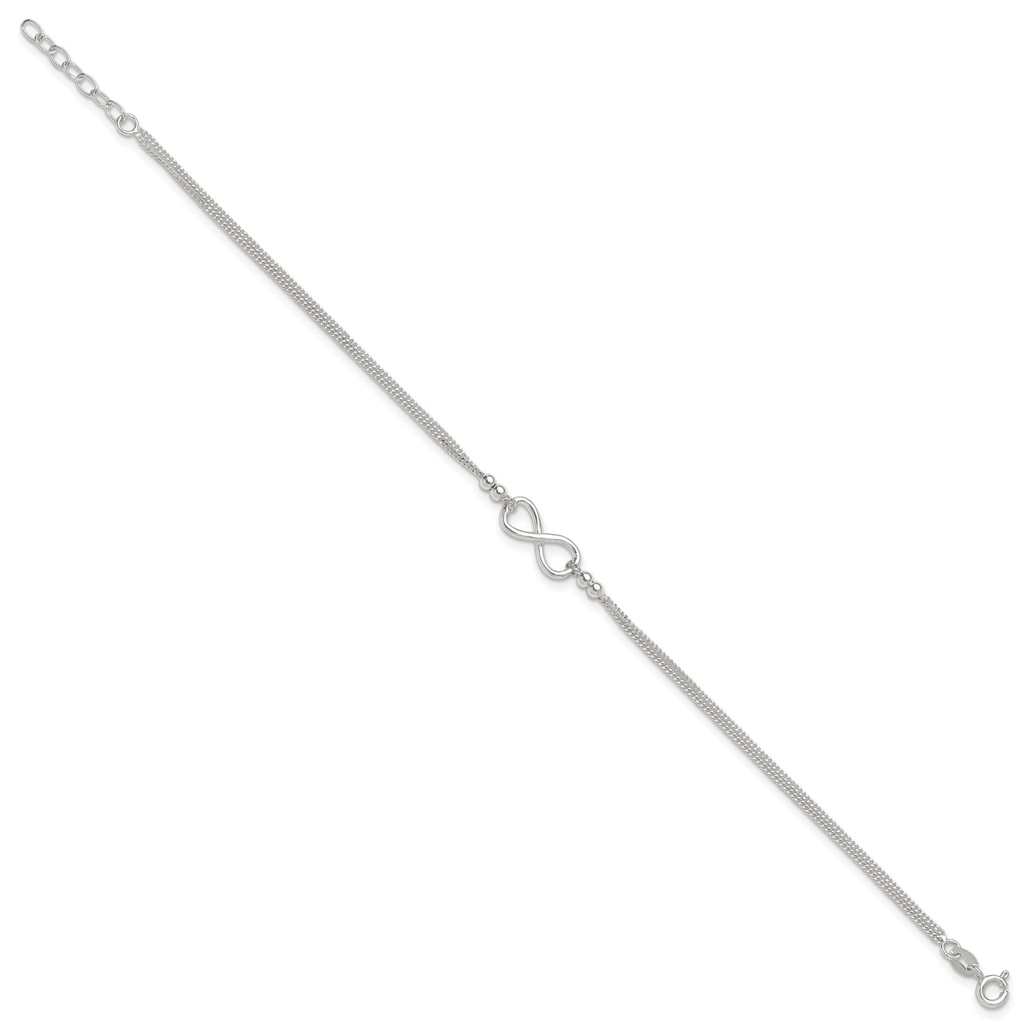 Sterling Silver 2-Strand Infinity 9 inch Plus 1 inch Extender - Total 10 inch Anklet