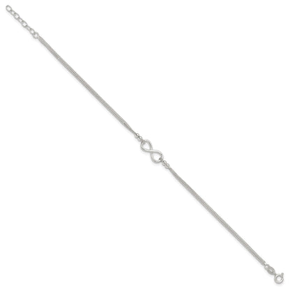 Sterling Silver 2-Strand Infinity 10 inch Plus 1 inch Extender - Total 11 inch Anklet