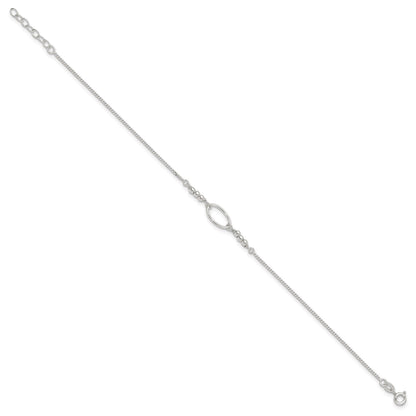 Sterling Silver Oval Link and Beads 9 inch Plus 1 inch Extender - Total 10 inch Anklet