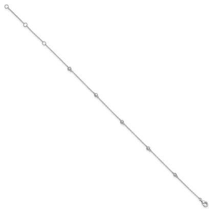 Sterling Silver Rhodium-plated Bezel CZ 5-Station 9 inch Plus 2 inch Extender  - Total 11 inch Anklet
