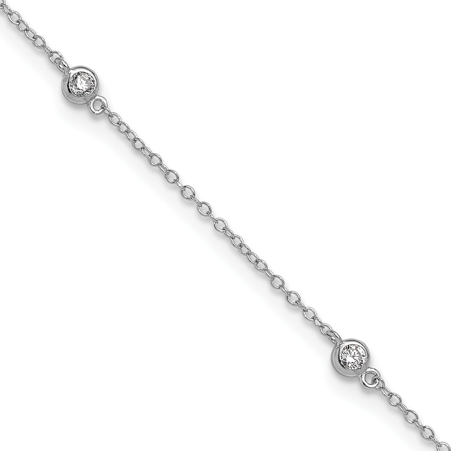 Sterling Silver Rhodium-plated Bezel CZ 5-Station 10 inch Plus 2 inch Extender  - Total 12 inch Anklet