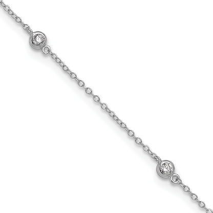 Sterling Silver Rhodium-plated Bezel CZ 5-Station 10 inch Plus 2 inch Extender  - Total 12 inch Anklet
